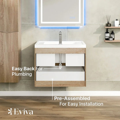 Eviva Smile 30" Wall Mount Modern Bathroom Vanity Set with Integrated White Acrylic Sink