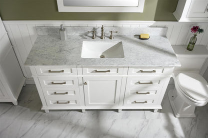 60" Single Sink Vanity Cabinet with Carrara White Marble or Blue Limestone Countertop