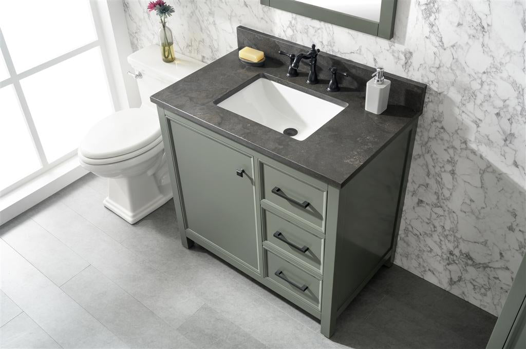 36" Single Sink Vanity Cabinet with Carrara White Marble or Blue Limestone Countertop