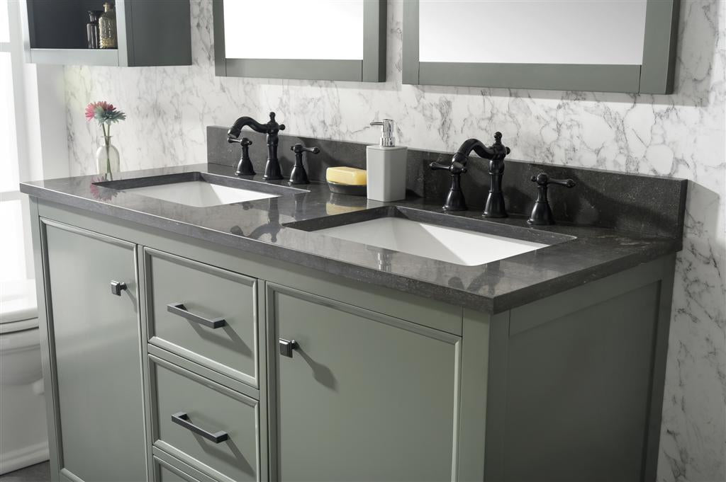 54" Double Sink Vanity Cabinet with Carrara White Marble or Blue Limestone Countertop