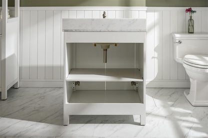 30" Single Sink Vanity Cabinet with Carrara White Marble or Blue Limestone Countertop