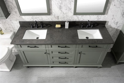 72" Double Sink Vanity Cabinet with Carrara White Marble or Blue Limestone Countertop