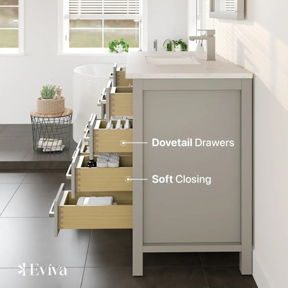 Eviva London 42 in. Transitional Bathroom Vanity with White Carrara Marble Countertop