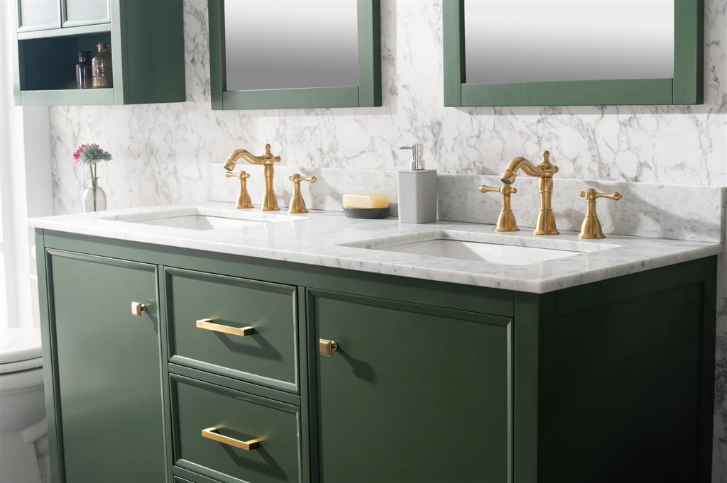 60" Double Sink Vanity Cabinet with Carrara White Marble or Blue Limestone Countertop