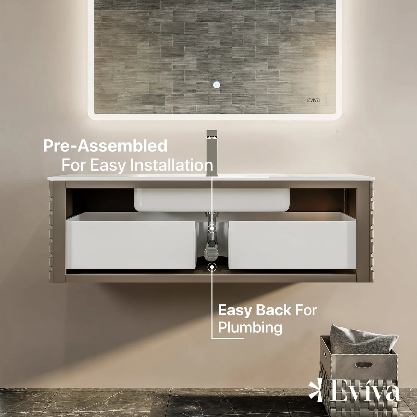 Dream 42"W x 20"D Wall Mount Bathroom Vanity with Solid Surface Countertop and Integrated Sink