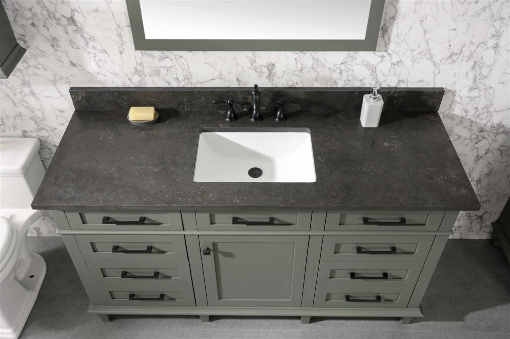 60" Single Sink Vanity Cabinet with Carrara White Marble or Blue Limestone Countertop