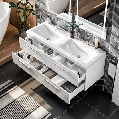 Surf 57"W x 20"D Wall Mount Double Sink Bathroom Vanity with White Acrylic Countertop and Integrated Sinks