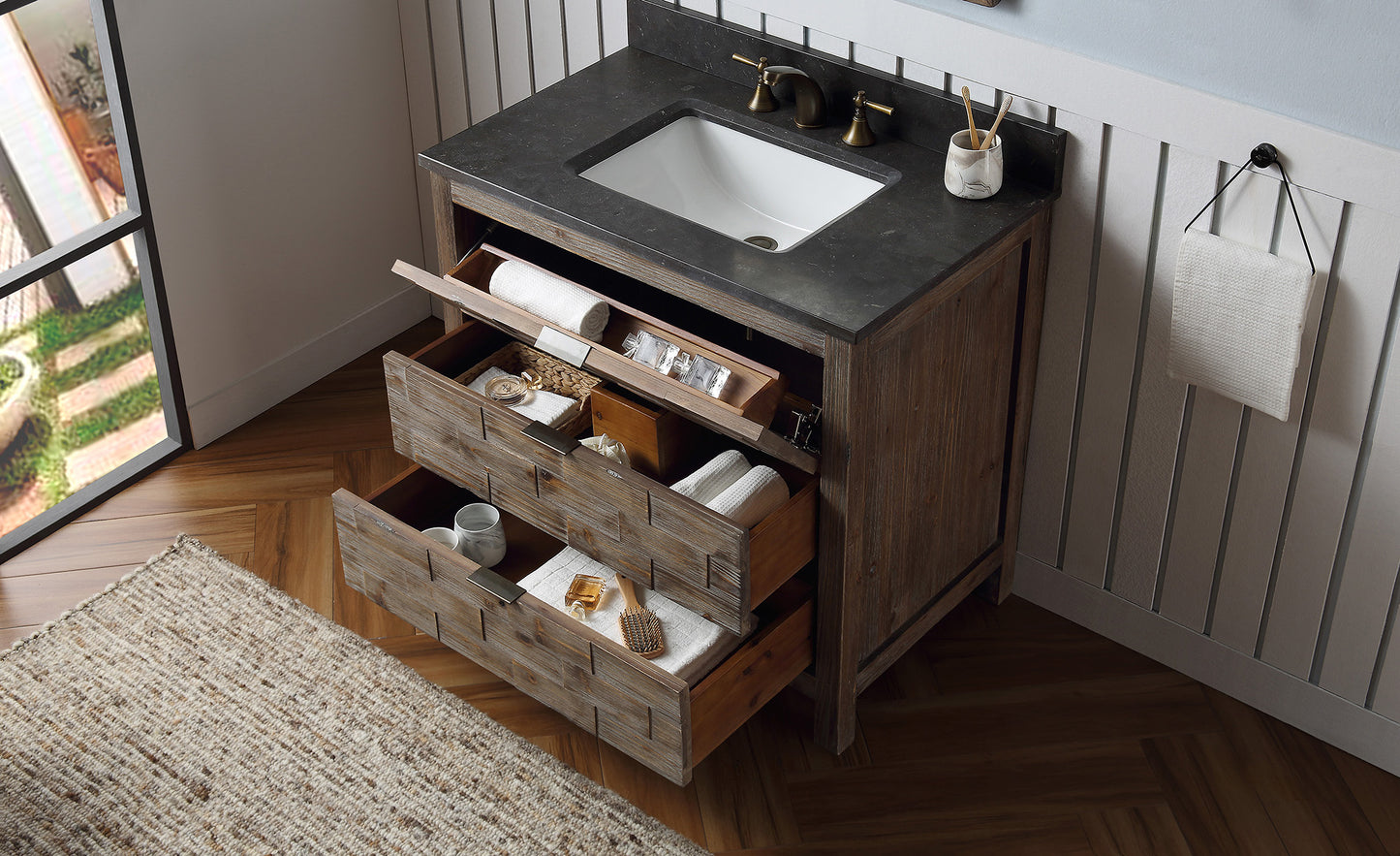 36" Wood Single Sink Vanity with Moon Stone Top