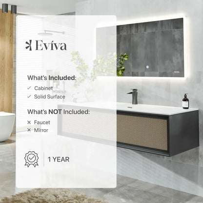 Eviva Nets 44 Inch Natural Oak and Black Wall Mount Modern Bathroom Vanity