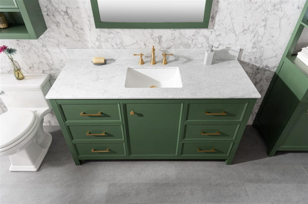 60" Single Sink Vanity Cabinet with Carrara White Marble or Blue Limestone Countertop