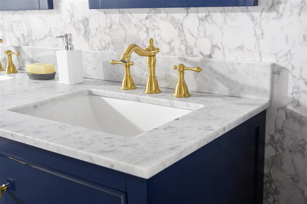 60" Double Sink Vanity Cabinet with Carrara White Marble or Blue Limestone Countertop