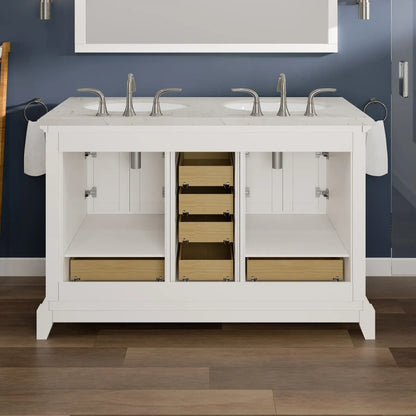 Elite Stamford 48"W x 22"D Double Sink Bathroom Vanity with White Carrara Quartz Countertop and Undermount Porcelain Sinks