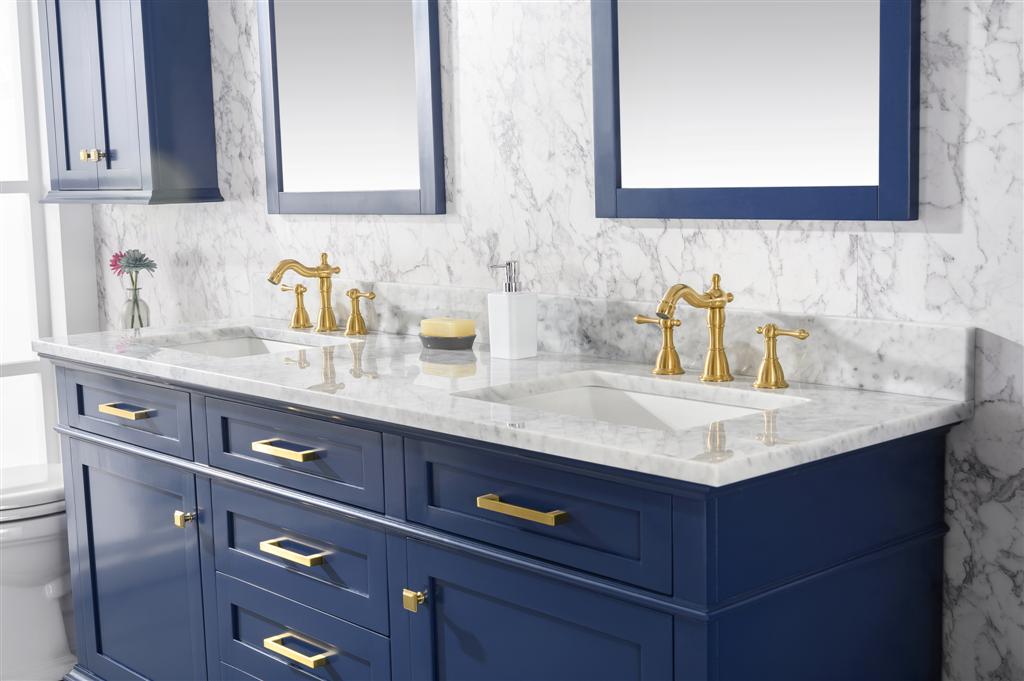 72" Double Sink Vanity Cabinet with Carrara White Marble or Blue Limestone Countertop