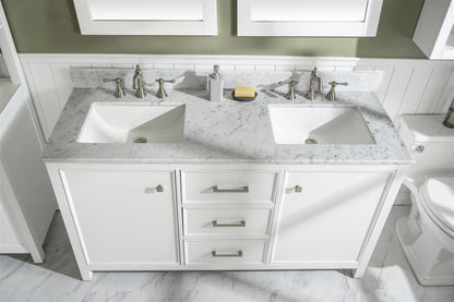 60" Double Sink Vanity Cabinet with Carrara White Marble or Blue Limestone Countertop