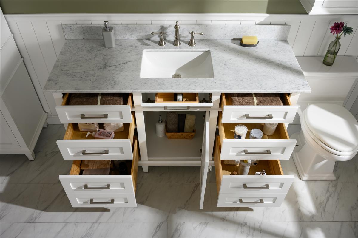 60" Single Sink Vanity Cabinet with Carrara White Marble or Blue Limestone Countertop