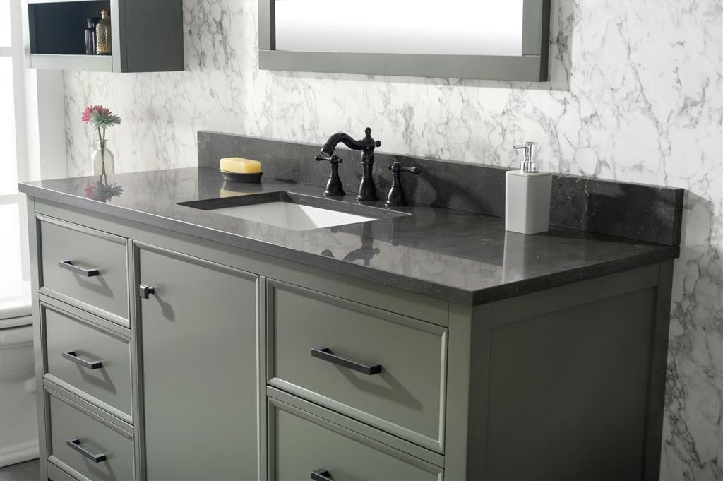 60" Single Sink Vanity Cabinet with Carrara White Marble or Blue Limestone Countertop