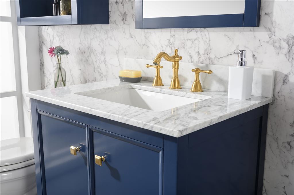 30" Single Sink Vanity Cabinet with Carrara White Marble or Blue Limestone Countertop