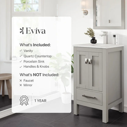 Eviva London 20" Transitional bathroom vanity with white Carrara marble countertop