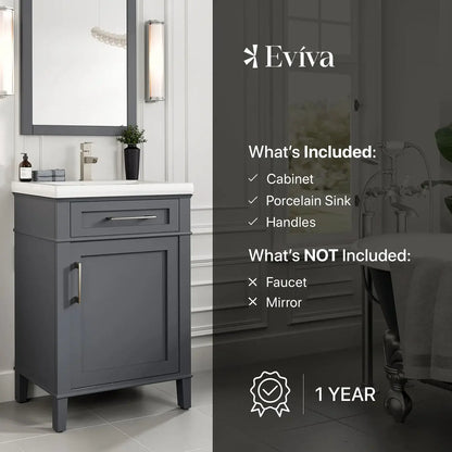 Garci 24"W x 18"D Single Sink Bathroom Vanity with White Porcelain Countertop and Integrated Sink