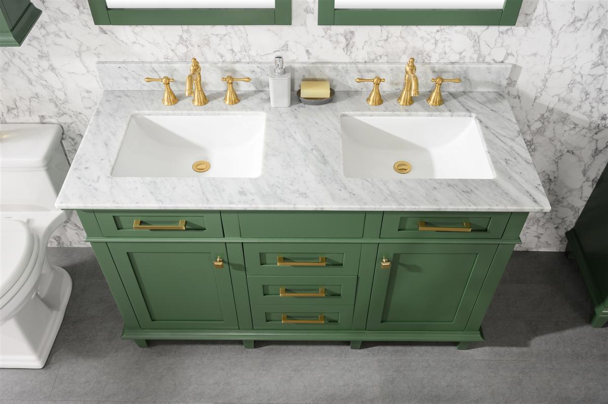 54" Double Sink Vanity Cabinet with Carrara White Marble or Blue Limestone Countertop