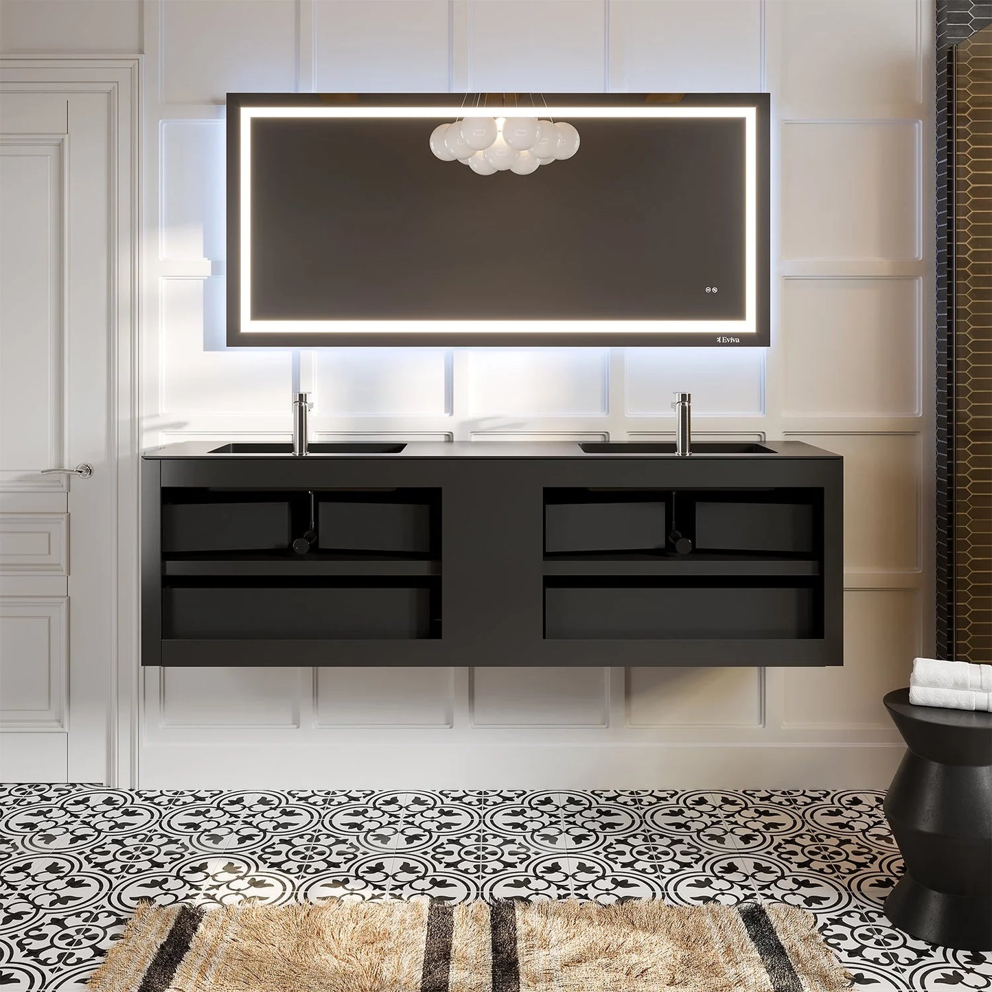 Vienna 75"W x 21"D Double Sink Wall Mount Bathroom Vanity with Acrylic Countertop and Integrated Sink