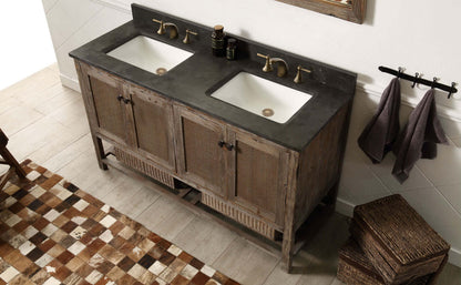 60" Solid Wood Double Sink Vanity with Moon Stone Top