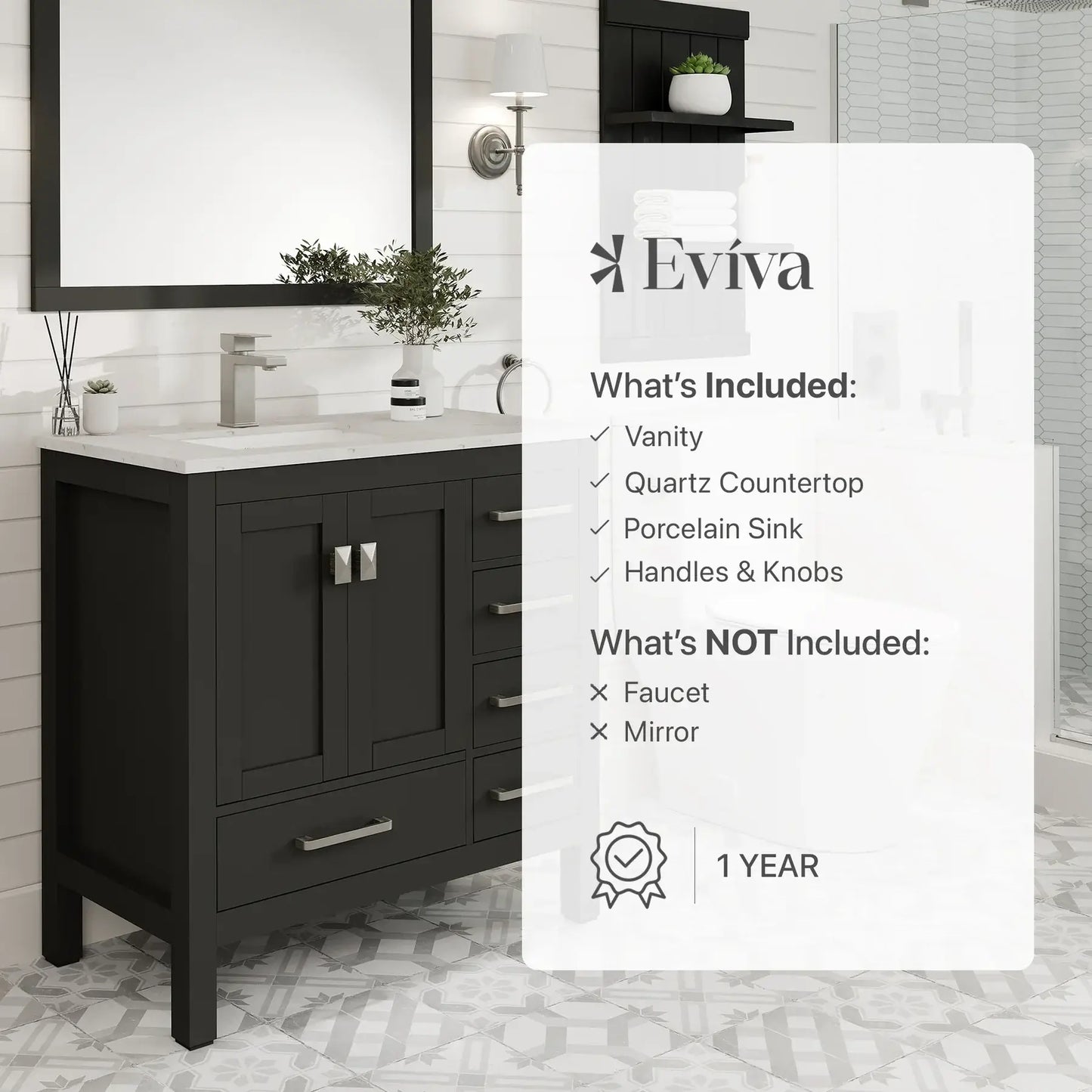 Eviva London 36" Transitional Bathroom Vanity with White Carrara Marble Countertop