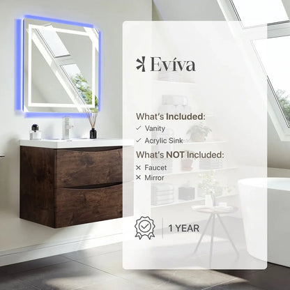 Eviva Smile 30" Wall Mount Modern Bathroom Vanity Set with Integrated White Acrylic Sink