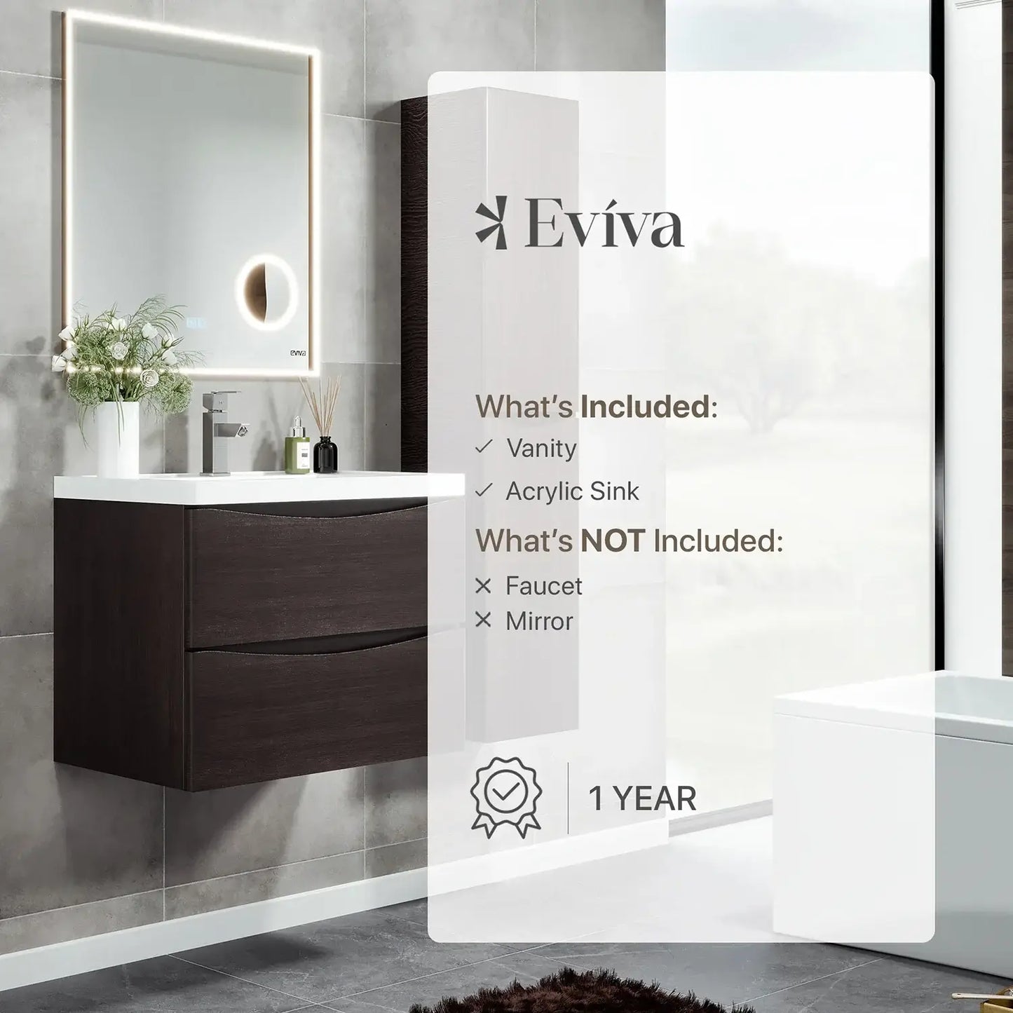 Eviva Smile 30" Wall Mount Modern Bathroom Vanity Set with Integrated White Acrylic Sink