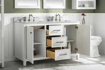 54" Double Sink Vanity Cabinet with Carrara White Marble or Blue Limestone Countertop