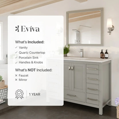 Eviva London 42 in. Transitional Bathroom Vanity with White Carrara Marble Countertop