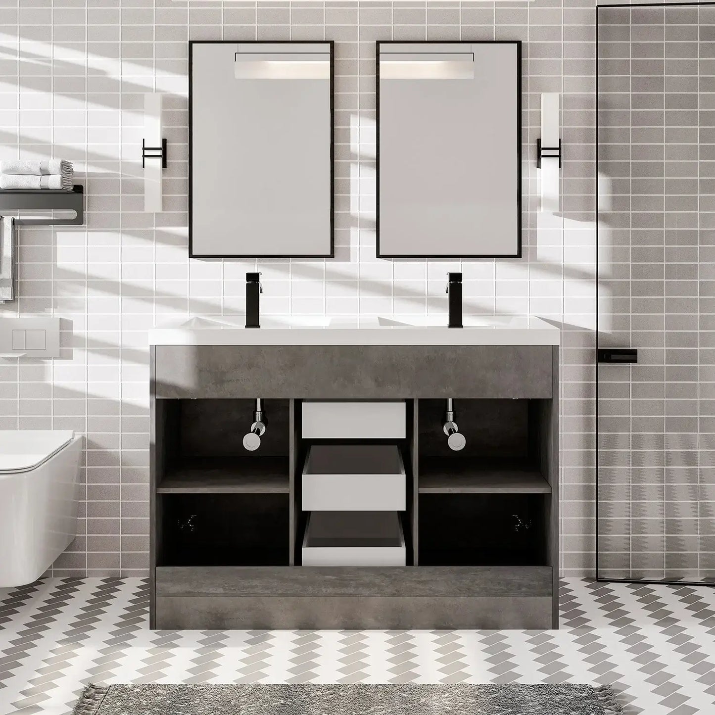 Lugano 48"W x 20"D Double Sink Bathroom Vanity with White Acrylic Countertop and Integrated Sinks