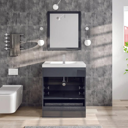 Lugano 30"W x 20"D Single Sink Bathroom Vanity with White Acrylic Countertop and Integrated Sink