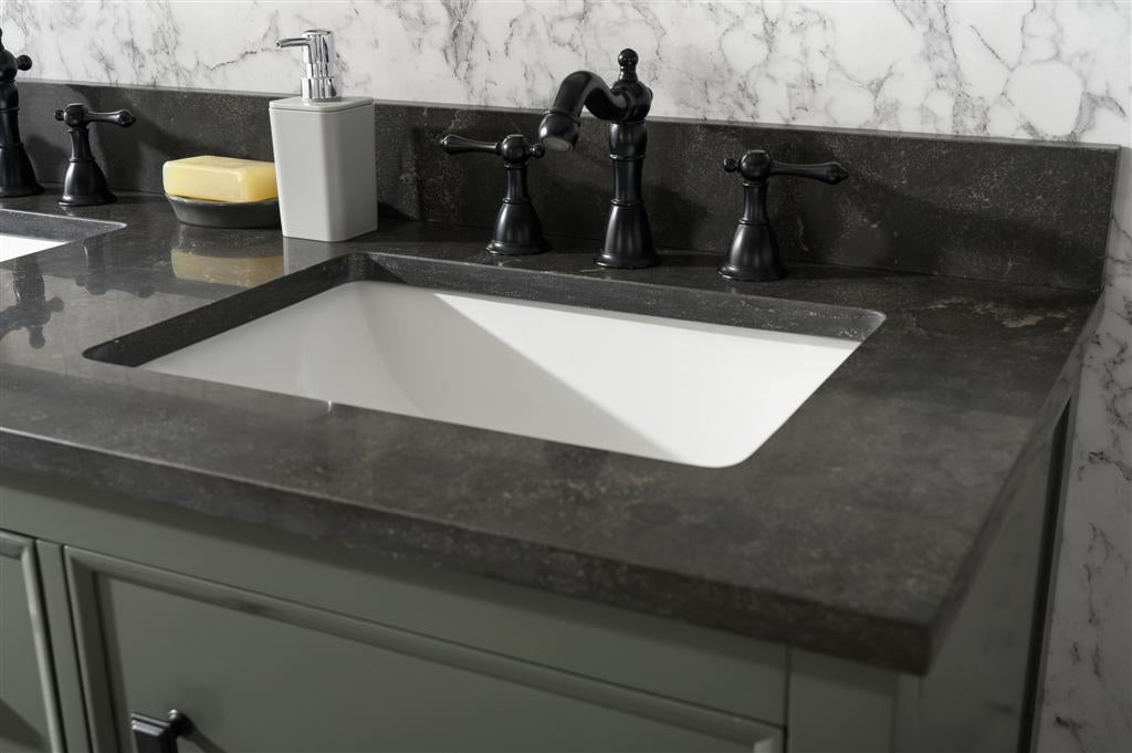 54" Double Sink Vanity Cabinet with Carrara White Marble or Blue Limestone Countertop