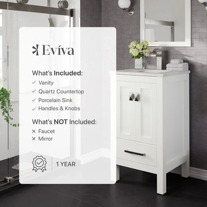 Eviva London 20" Transitional bathroom vanity with white Carrara marble countertop