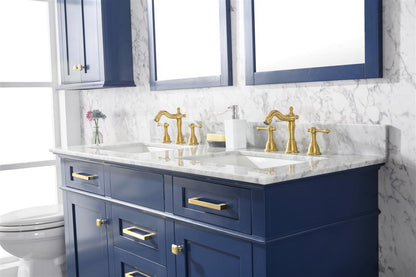 54" Double Sink Vanity Cabinet with Carrara White Marble or Blue Limestone Countertop