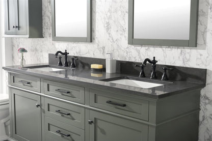 72" Double Sink Vanity Cabinet with Carrara White Marble or Blue Limestone Countertop