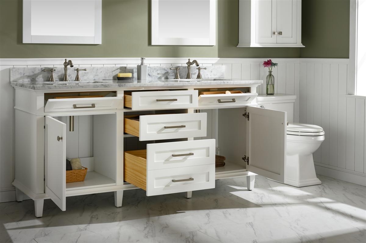 72" Double Sink Vanity Cabinet with Carrara White Marble or Blue Limestone Countertop