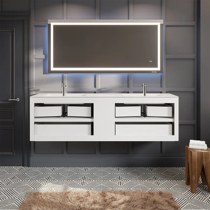 Vienna 75"W x 21"D Double Sink Wall Mount Bathroom Vanity with Acrylic Countertop and Integrated Sink