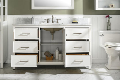 60" Single Sink Vanity Cabinet with Carrara White Marble or Blue Limestone Countertop