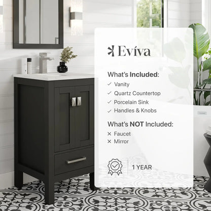 Eviva London 20" Transitional bathroom vanity with white Carrara marble countertop