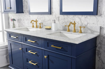 60" Double Sink Vanity Cabinet with Carrara White Marble or Blue Limestone Countertop