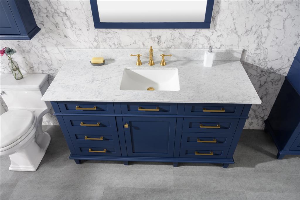 60" Single Sink Vanity Cabinet with Carrara White Marble or Blue Limestone Countertop