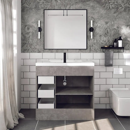 Lugano 36"W x 20"D Single Sink Bathroom Vanity with White Acrylic Countertop and Integrated Sink