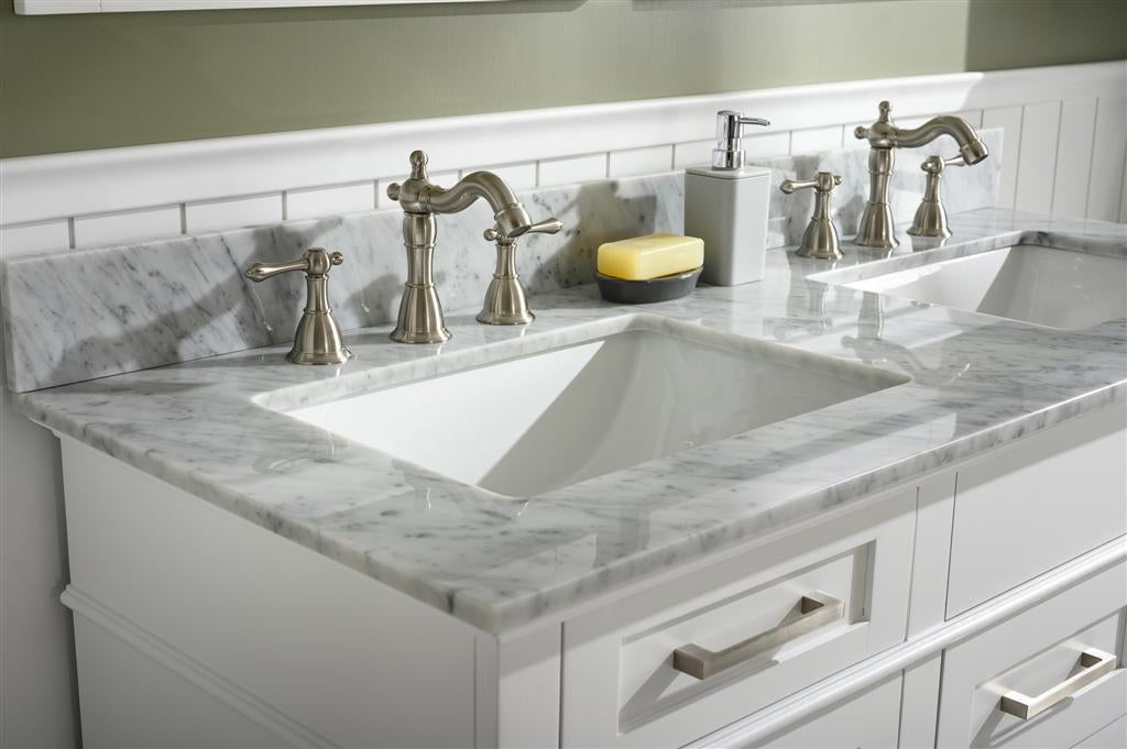 54" Double Sink Vanity Cabinet with Carrara White Marble or Blue Limestone Countertop