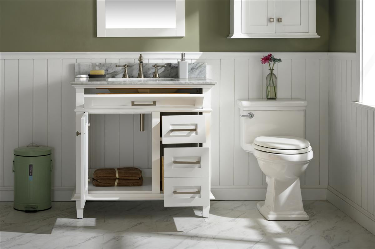 36" Single Sink Vanity Cabinet with Carrara White Marble or Blue Limestone Countertop