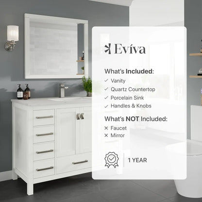 Eviva London 42 in. Transitional Bathroom Vanity with White Carrara Marble Countertop