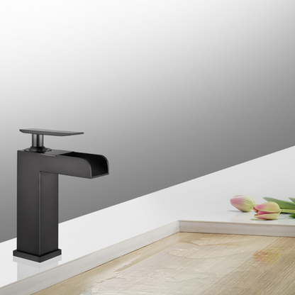 Modern Single Hole Waterfall Faucet with Drain