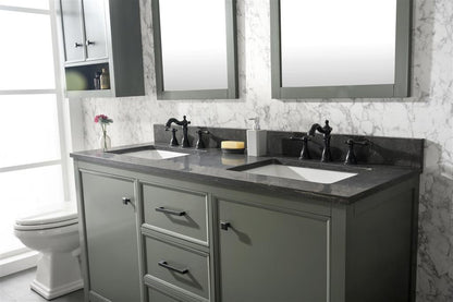 60" Double Sink Vanity Cabinet with Carrara White Marble or Blue Limestone Countertop