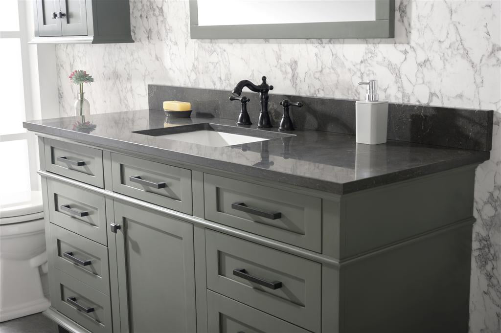 60" Single Sink Vanity Cabinet with Carrara White Marble or Blue Limestone Countertop